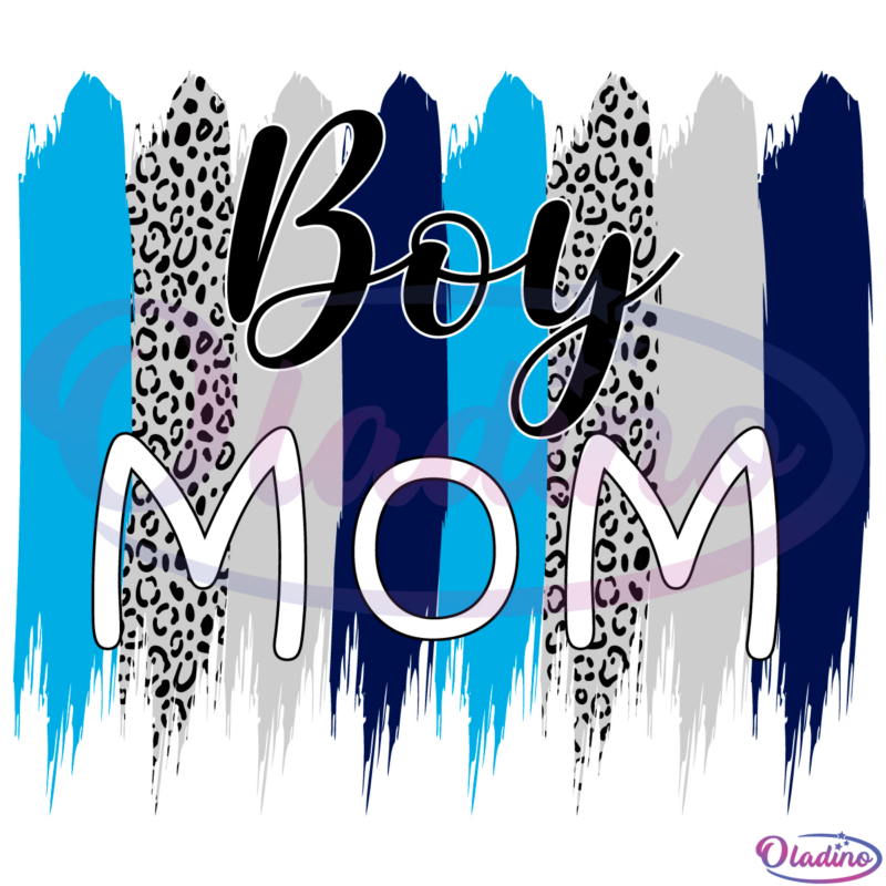 Boy Mom SVG Digital File, Brush Stroke Svg, Teal Blue Leopard Svg