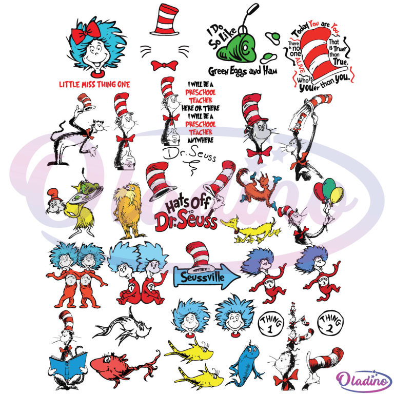 Cat In The Hat Funny Dr Seuss Bundle SVG Digital File - Oladino