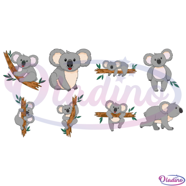 Cute Koala SVG Digital File Bundle, Cartoon Koala EPS Set
