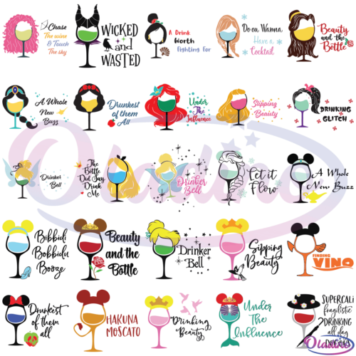 Disney Wine Glass Bundle SVG Digital File