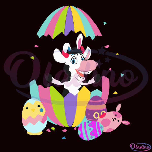 Easter Cow in Colorful Eggs SVG Digital File, Easter Eggs SVG