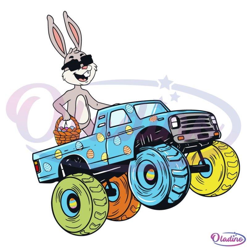 Easter Rabbit Riding Monster Truck SVG File, Easter Svg