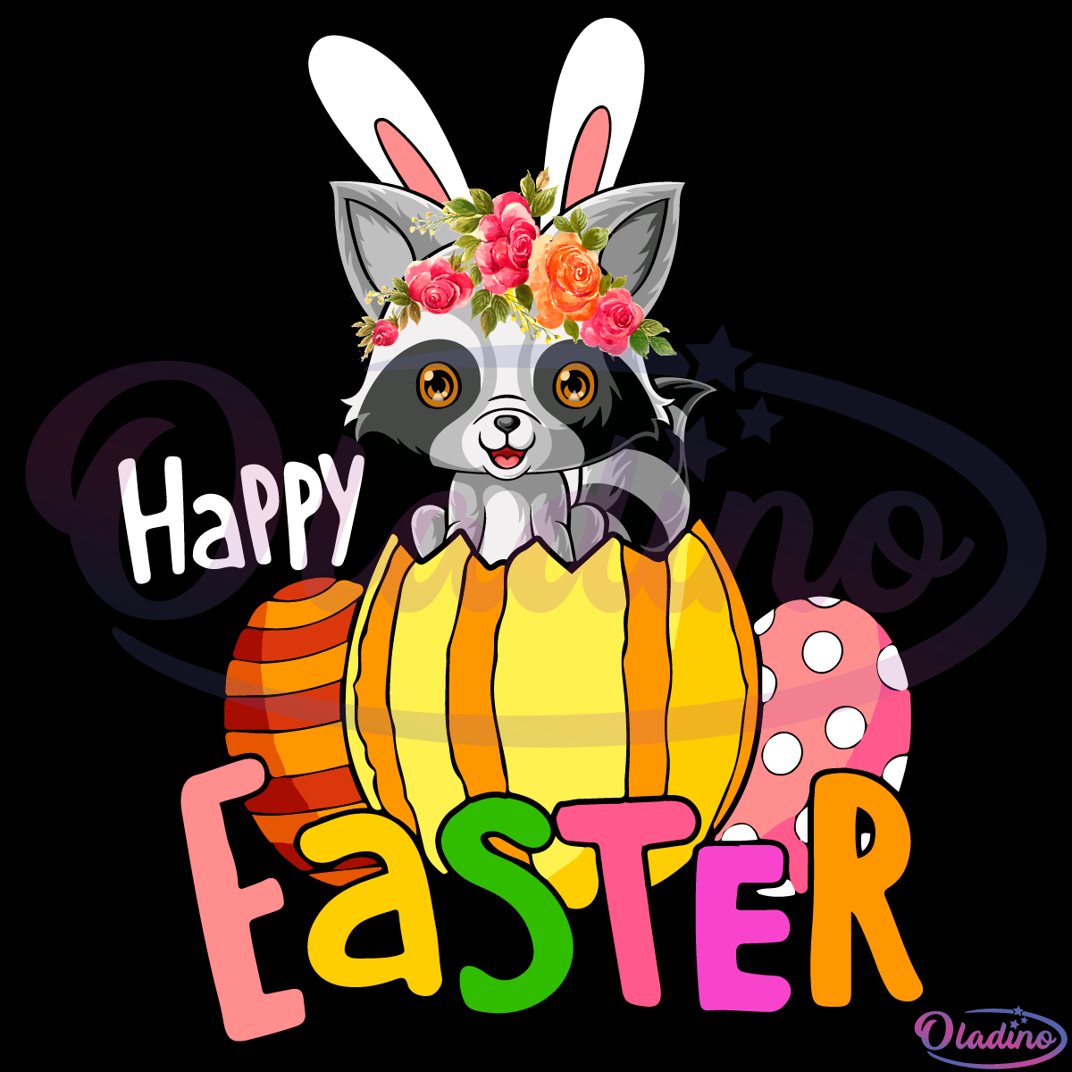 Happy Easter Bunny Raccoon SVG Digital File, Bunny Eggs Hunt Svg