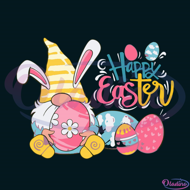 Happy Easter Gnome And Eggs SVG Digital File