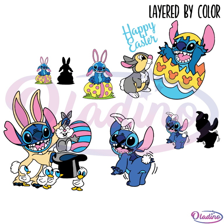 Happy Easter Lilo And Stitch SVG Digital File Bundle, Easter SVG