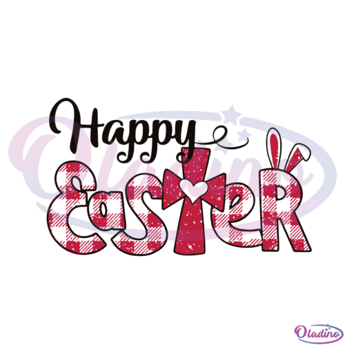 Happy Easter Cross Plaid Pattern SVG Digital File