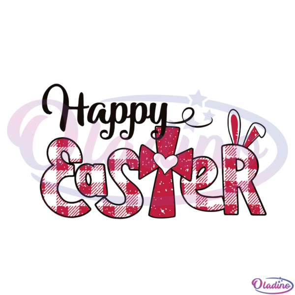 Happy Easter Cross Plaid Pattern SVG Digital File, Easter Day SVG