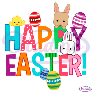 Happy Easter Cute Bunny And Chick SVG Digital File