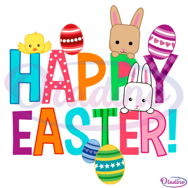 Happy Easter Cute Bunny And Chick SVG Digital File, Easter SVG