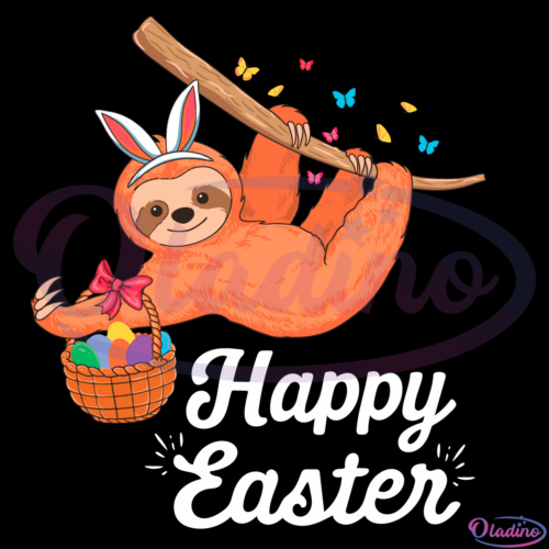 Happy cute sloth with Bunny ears SVG File