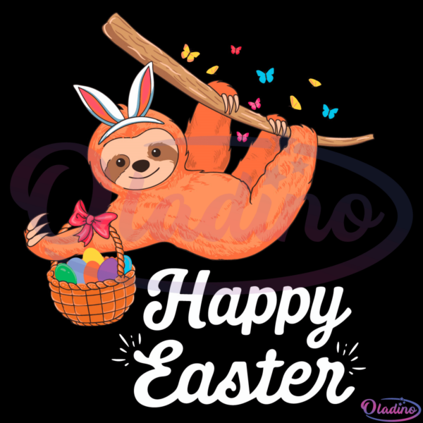 Happy cute sloth with Bunny ears SVG File, Easter Sloth Svg