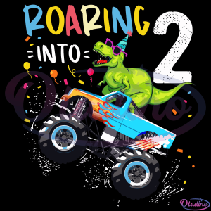 Kids 2Nd Birthday SVG Digital Files, T Rex Dinosaur Monster Truck