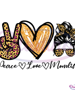 Leopard Peace Love Mom Life Bun SVG Digital File, Mother Day Svg