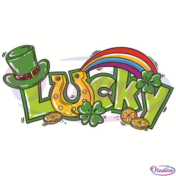 Lucky St Patricks Day Rainbow SVG Digital File, Pot Of Gold Svg