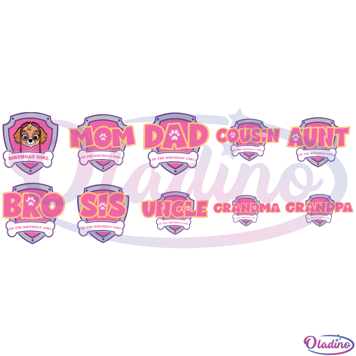 Paw Patrol Pink Logo Family Girl Bundle SVG Digital File