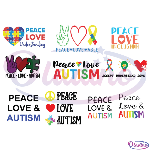 Peace Love Autism Bundle SVG File, Peace Love Understanding Svg