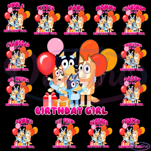 Printable Bluey Girl Birthday Family Bundle Png