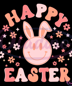 Smiley Bunny Happy Easter SVG Digital File, Easter Bunny Svg