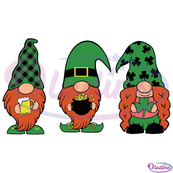 St Patricks day Three Gnomes Holding Clover SVG Digital Files