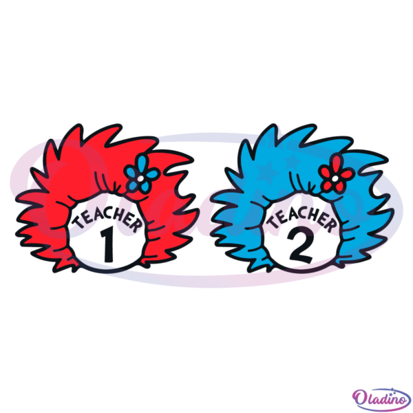 Teacher 1 & Teacher 2 SVG Digital File, Thing 1 Thing 2 Ball Svg