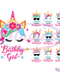 Unicorn Birthday Girl Bundle SVG Digital File, Unicorn Family Svg
