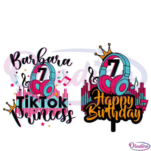 7th Birthday Tik Tok Princess SVG Digital File, 7th Birthday Svg