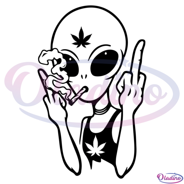 alien smoking weed drawing