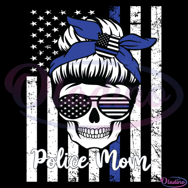 American Flag With Police Mom Skull SVG Digital File, Trending SVG