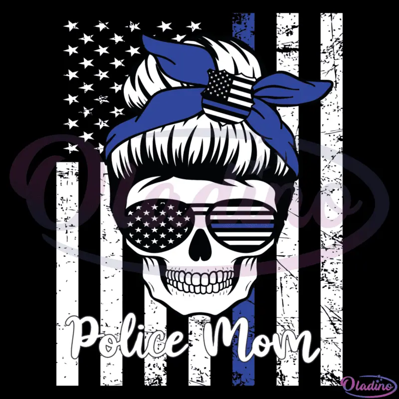 American Flag With Police Mom Skull SVG Digital File