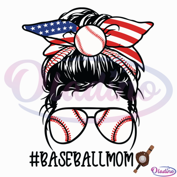 American Messy Bun Baseball Mom SVG Digital File, Baseball Svg