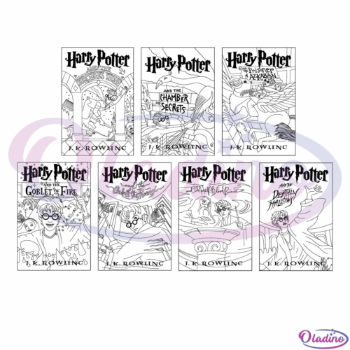 Complete Harry Potter Book Covers Line Art Bundle 1-7 SVG Digital File