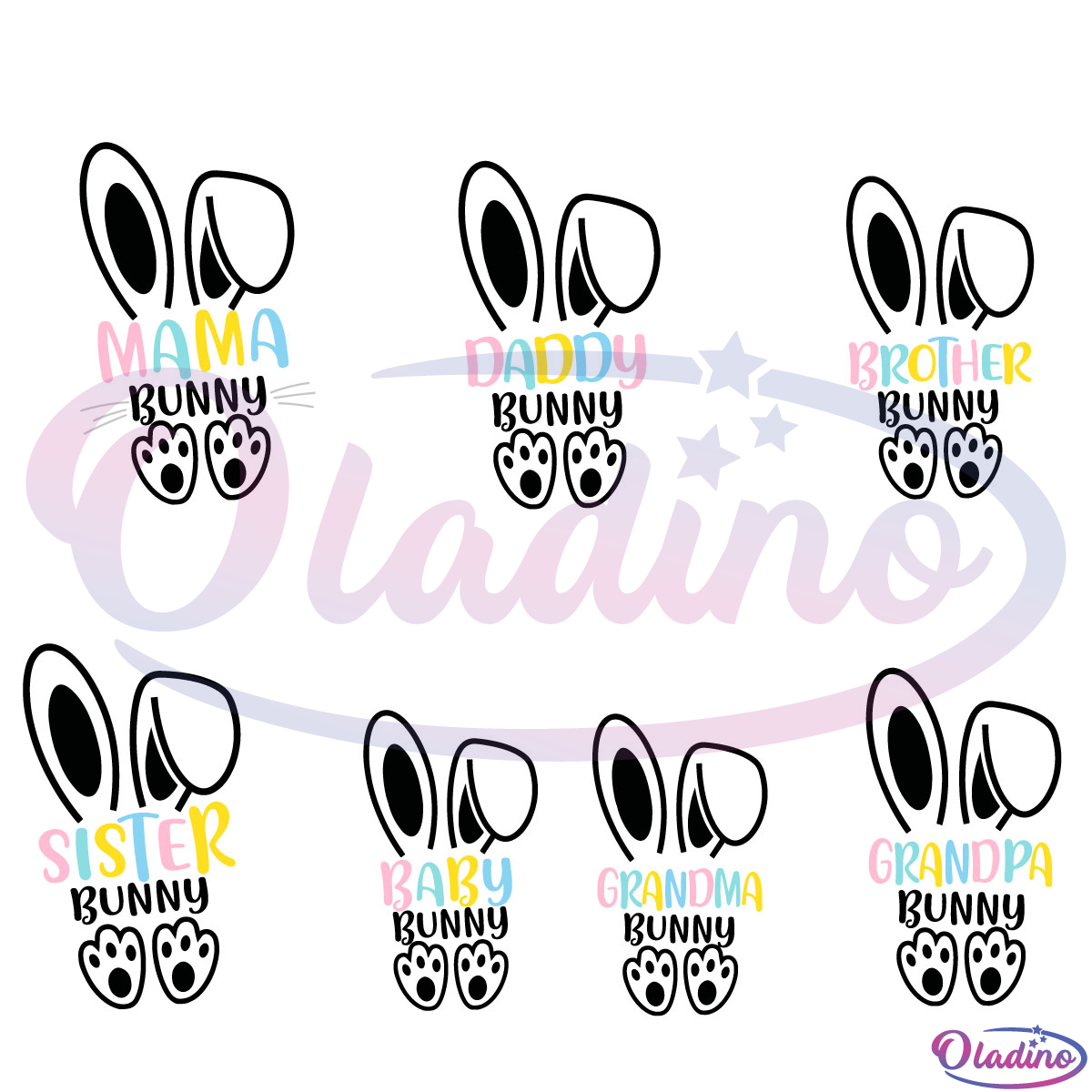 Easter Bunny Family Bundle SVG Digital File, Easter Svg