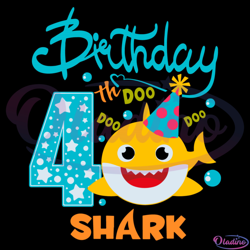 Happy Birthday 4 Years Old Baby Shark SVG Digital File