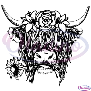 Highland Cow SVG Digital File, Highland Svg, Cow Svg, Flower Cow Svg