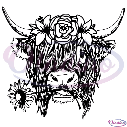 Highland Cow SVG Digital File, Highland Svg, Cow Svg, Flower Cow Svg ...