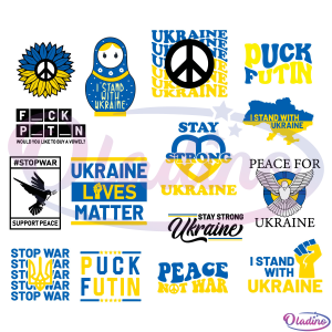 I Stand With Ukraine Flag Logo Bundle SVG Digital File, World Peace Svg