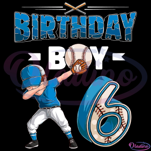 Kids Dabbing Boy 6 Years Old Baseball Player 6Th Birthday Party SVG