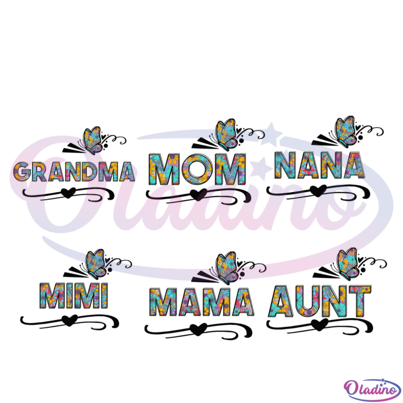 Mothers Day Butterfly SVG Digital File Bundle, Grandma Svg