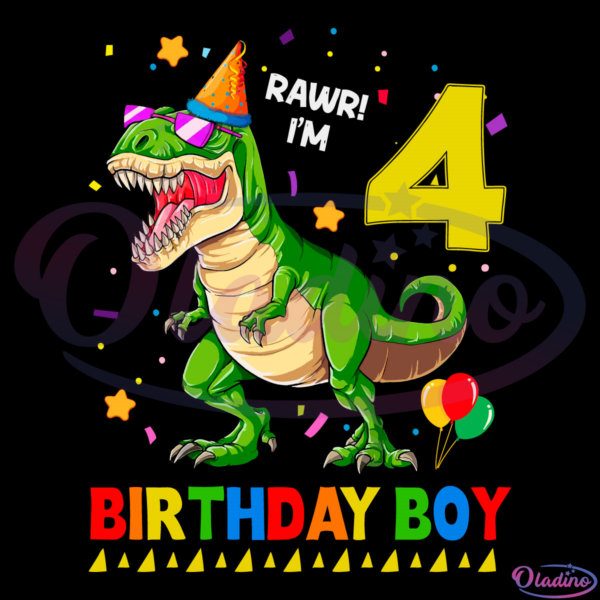 Rawr Im 4 Birthday Boy SVG Digital File, Birthday Svg