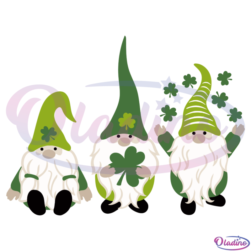Three Gnomes Holding Shamrocks SVG Digital File
