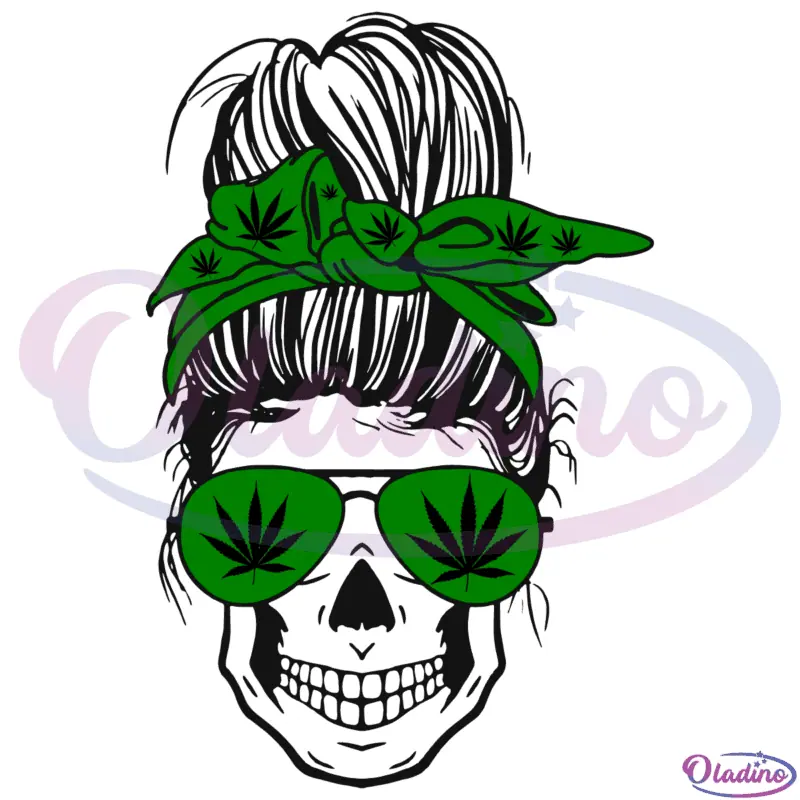 Weed Mom Life Skull Messy Bun SVG Digital File