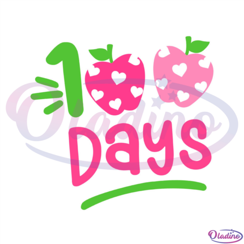 100 Days White Heart In Pink Apple SVG Digital File