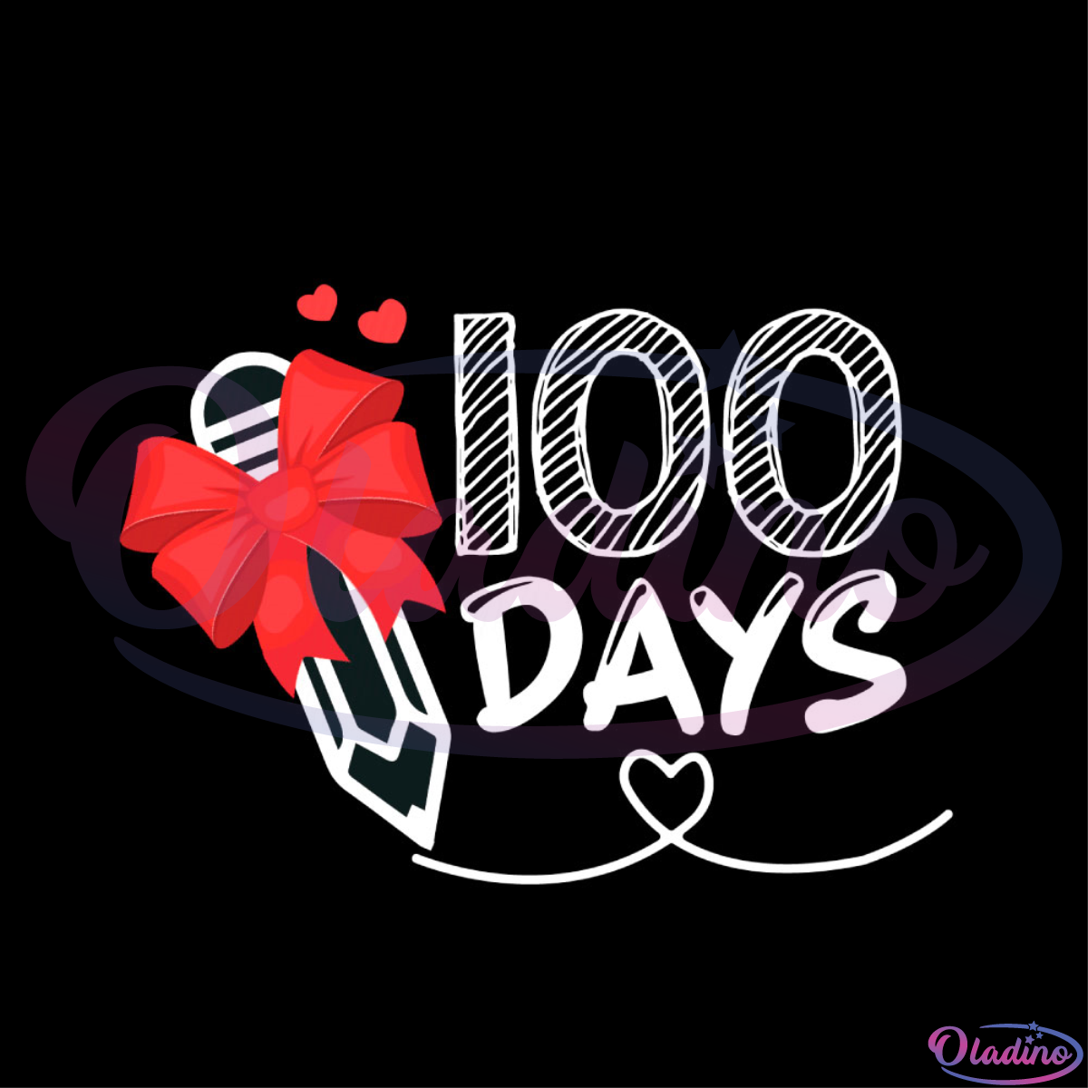 100 Days White Pencil Red Bow Tie SVG Digital File