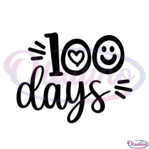 100 Days With Smiling Face Black Heart SVG Silhouette