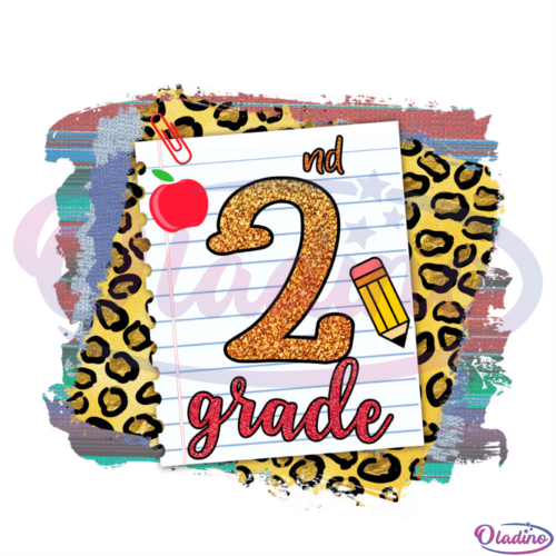 2nd Grade Pencil Apple Leopard PNG Sublimation Designs