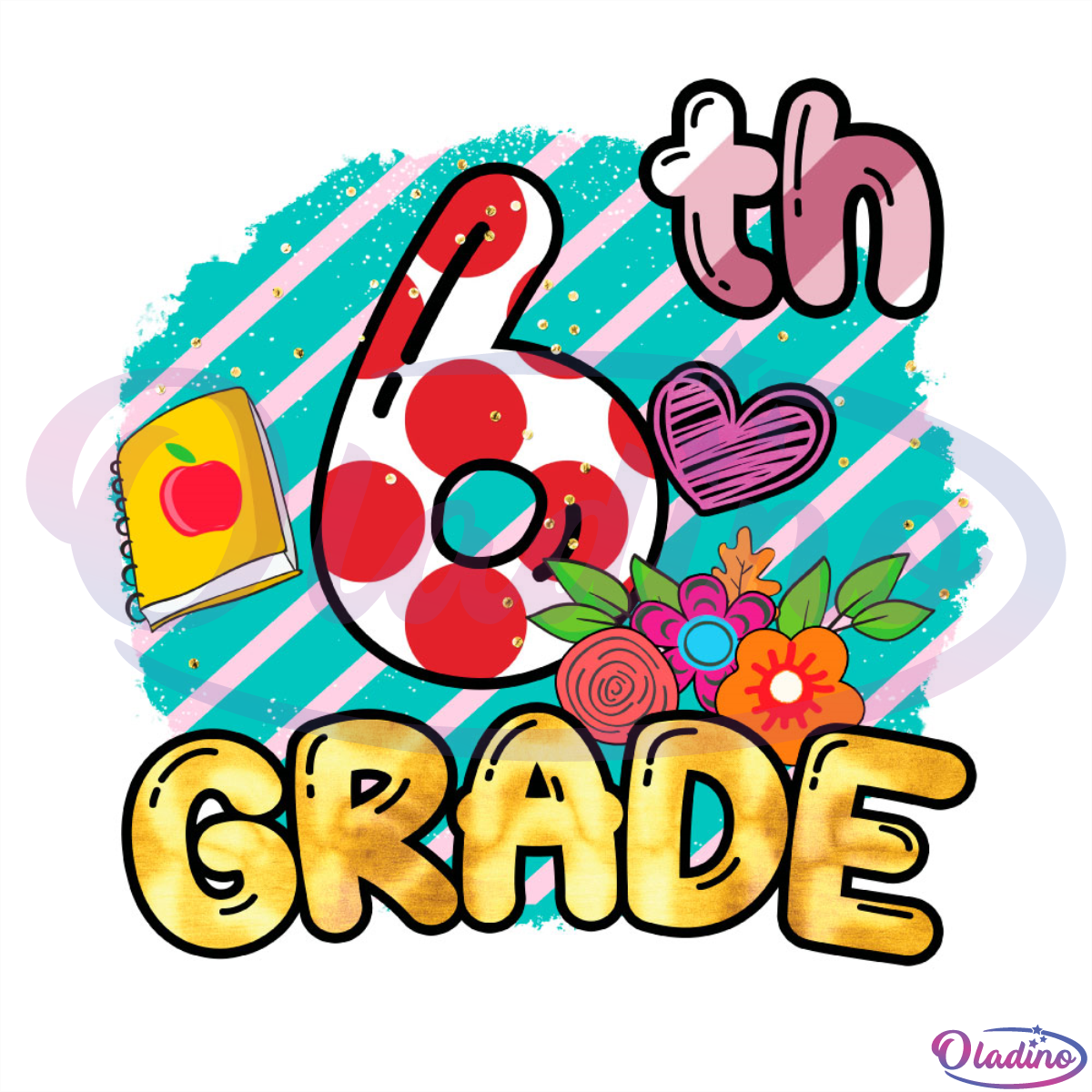 6th Grade Heart Flower PNG Sublimation Designs