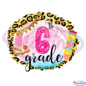 6th Grade Leopard Pattern Logo PNG Sublimation Designs