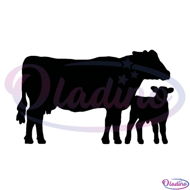 Black Mama Cow Caring Little Calf SVG Silhouette
