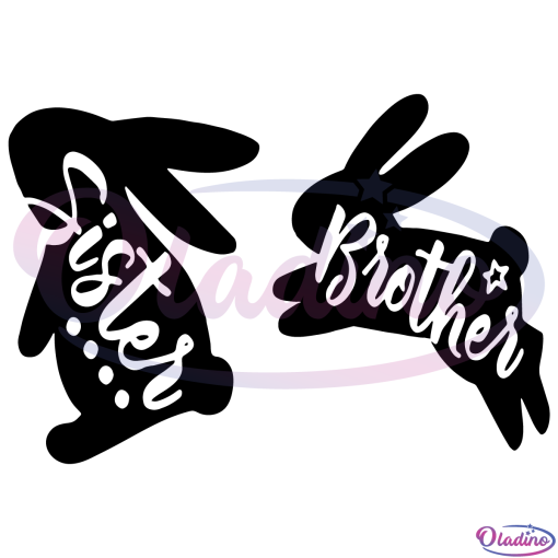 Bunny Sister And Brother SVG Silhouette