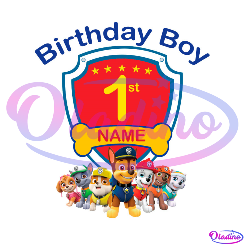 Custom Name Birhtday Boy 1st With Paw Patrol PNG Sublimation